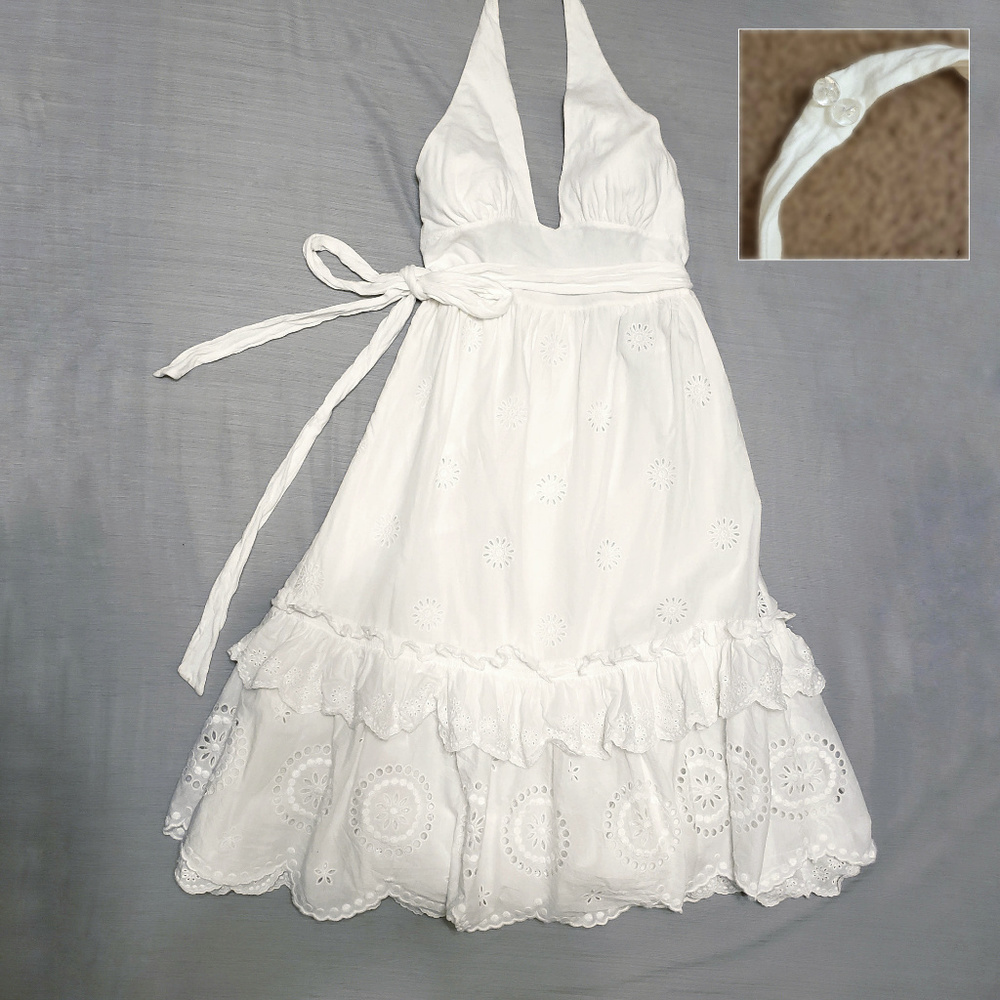 MARC JACOB White Dress Ruffle Hemline Halter Strap